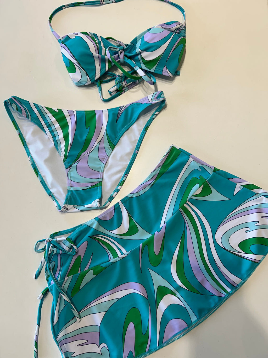 3pc Blue Swirl Bikini Set